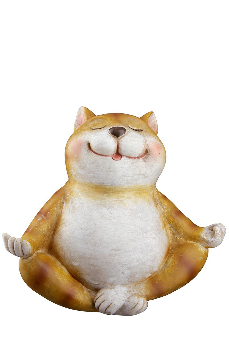 3er Set Handgefertigte Katzen "Yoga Trio" aus Kunstharz für Meditation und Dekoration, braun, 9cm x 14.5cm x 15cm