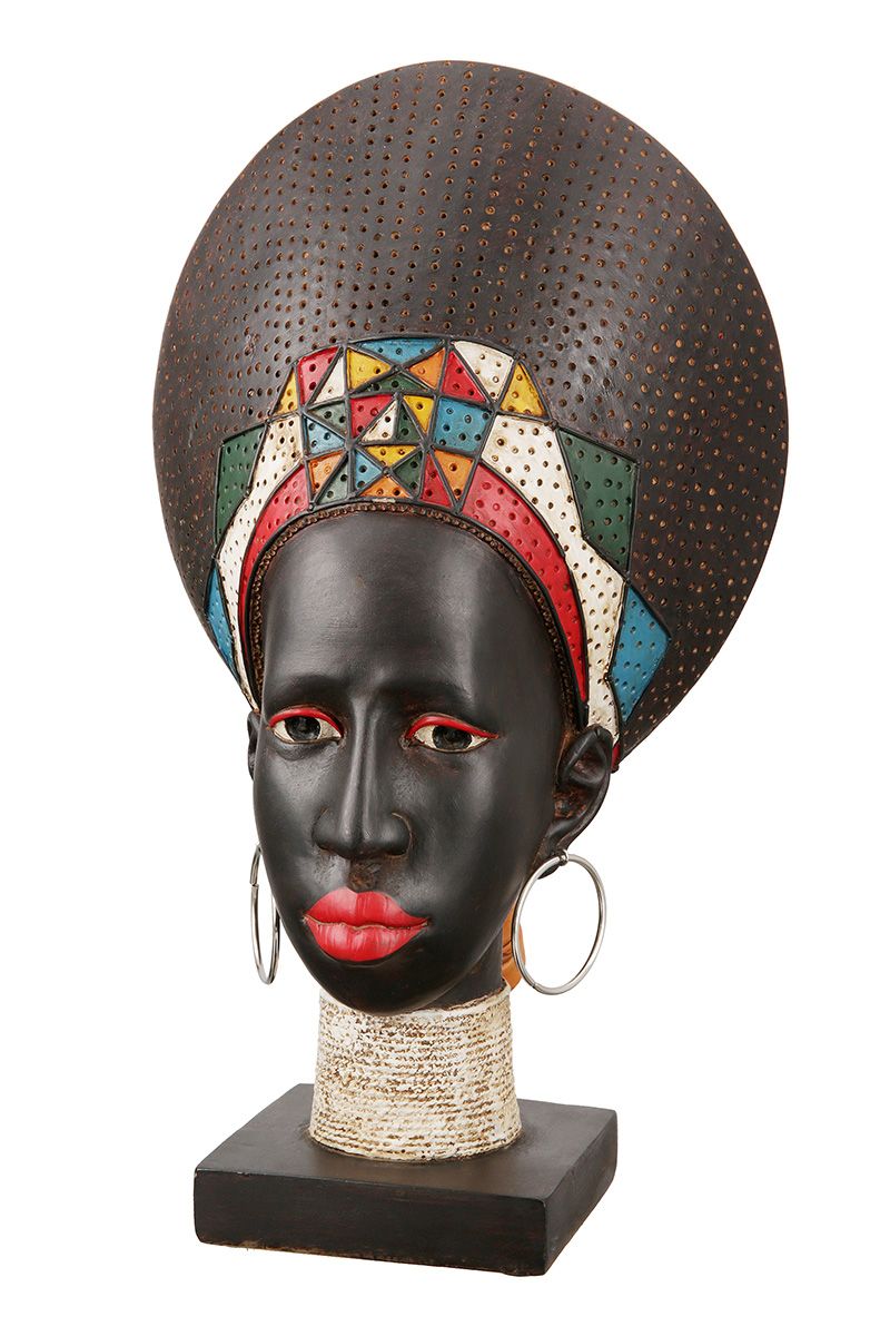Frauenbüste Anouk Afro Skulptur Kunstharz Deko 34 cm