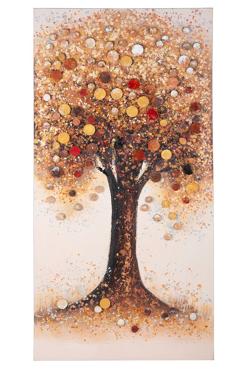 Bild Gemälde Herbstbaum Handbemalt mit Holzscheiben Höhe 140cm