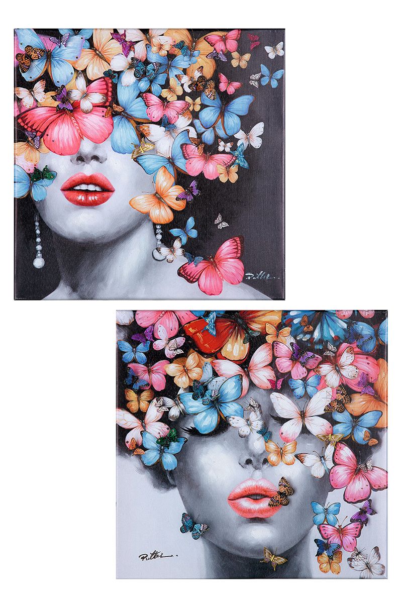 Casablanca Gemälde 2teilig Farfalla handgemalt auf Leinen 40 x 40 cm