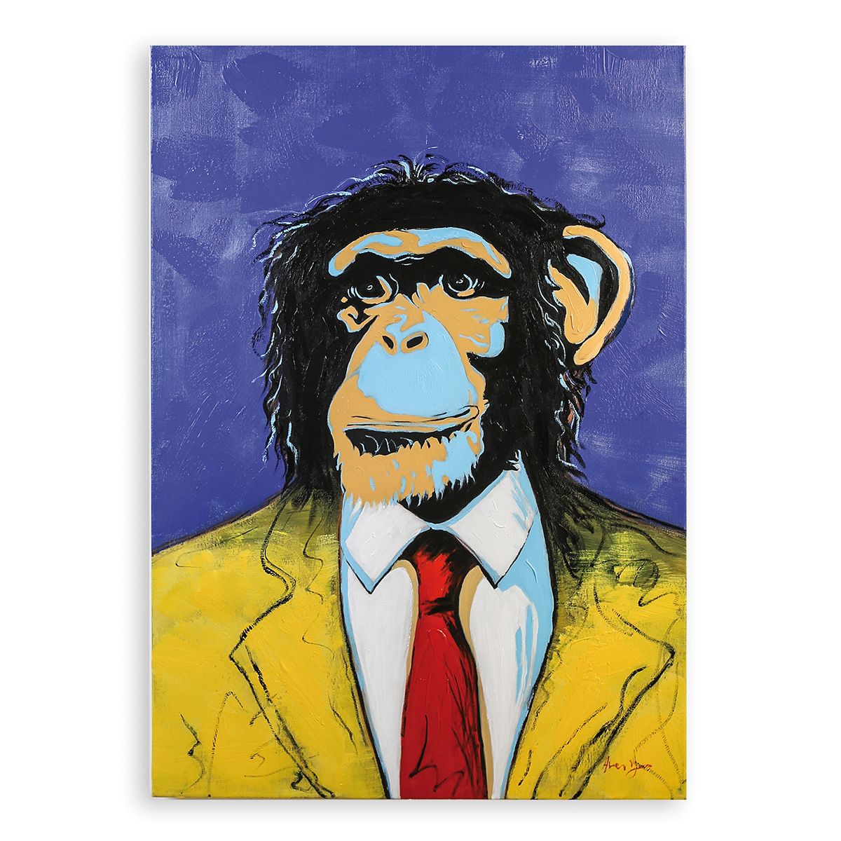 Leinwandbild Affe Pop Art Blau Gelb Handgemalt 100x70 cm