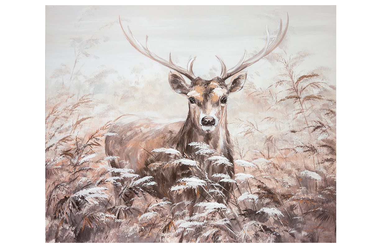 Picture deer - canvas wall picture in brown/white - large format animal motif decoration for living room, bedroom or office