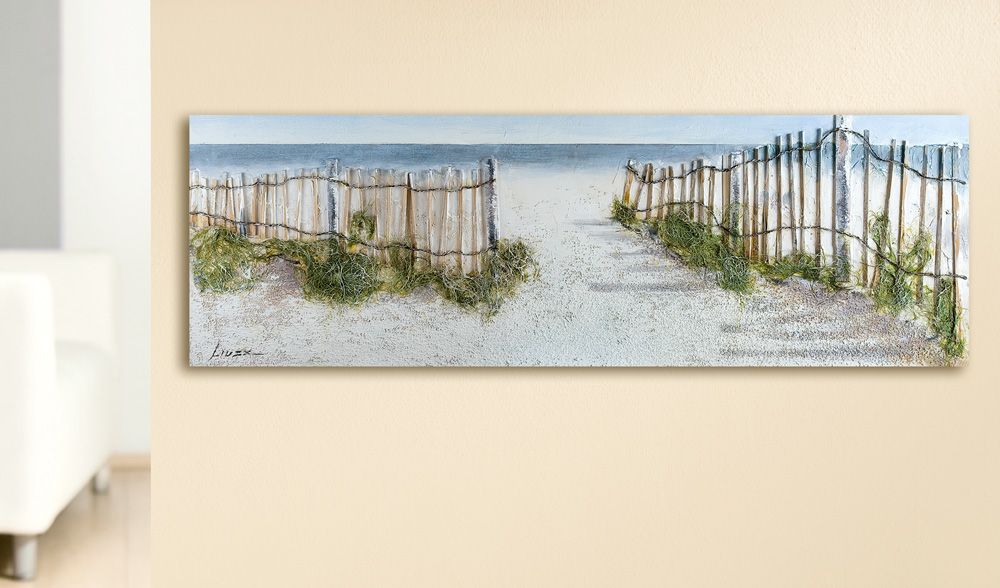 Wandbild Dünen Idylle Landschaft Leinwand Blau Creme 150x50cm