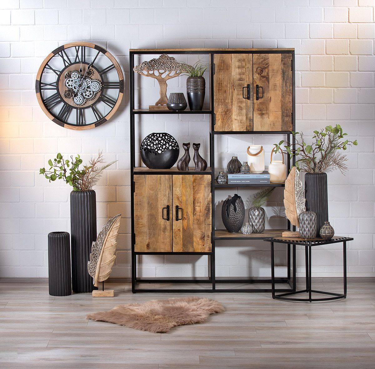 Metall Holz Regal "Quattro" - Handgefertigt, 2 Schränke, 4 Ablagen, Sonderanfertigung