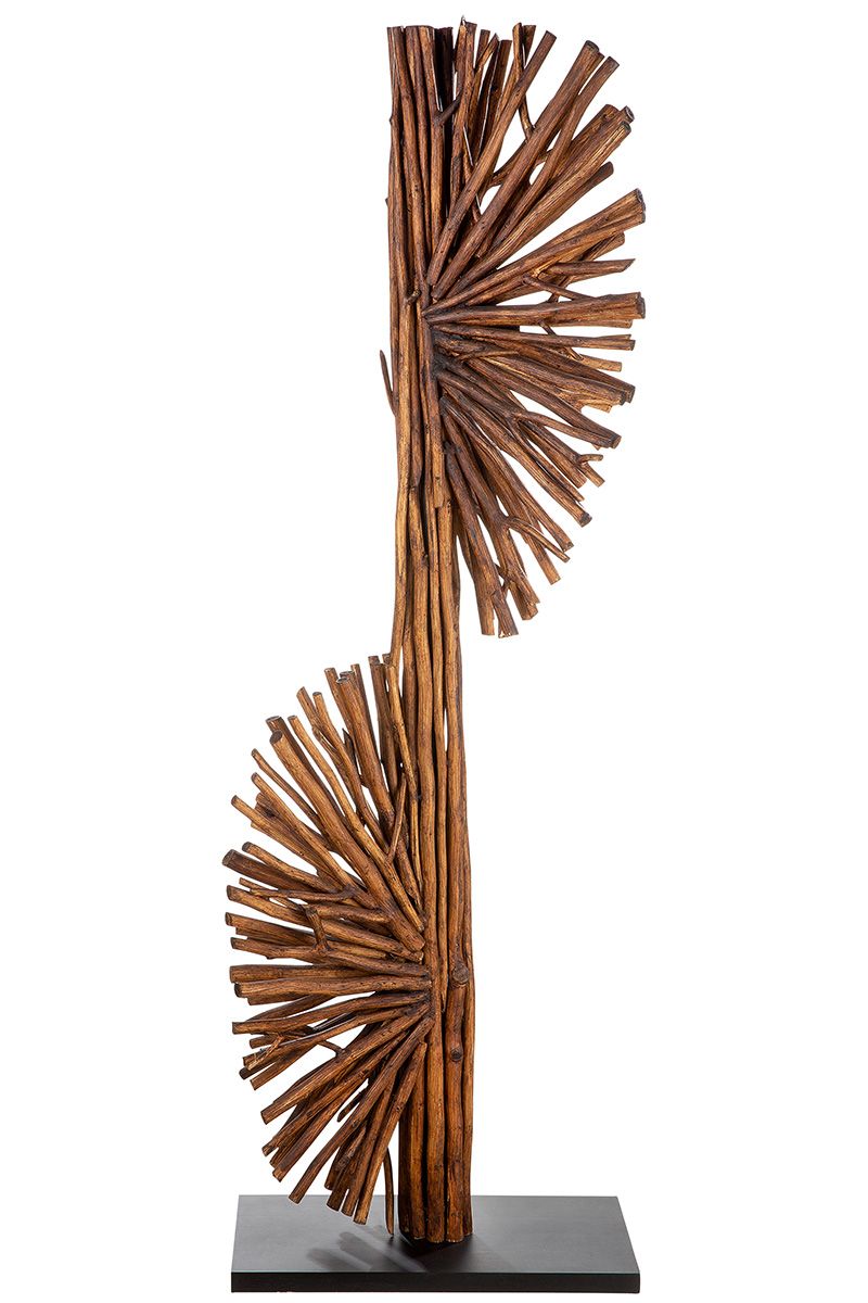 Holz Lampe Dual braunes Naturholz, Standfuß in schwarz Höhe 151cm Exclusive Design Handmade