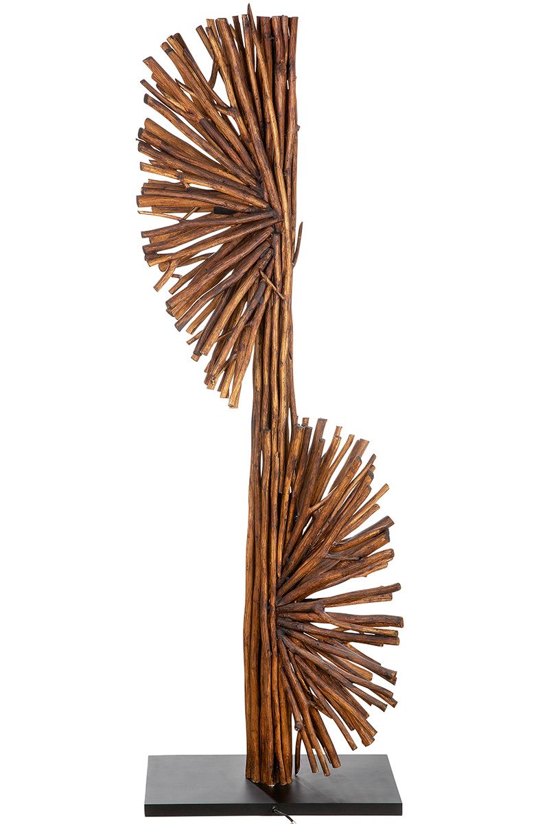 Holz Lampe Dual braunes Naturholz, Standfuß in schwarz Höhe 151cm Exclusive Design Handmade