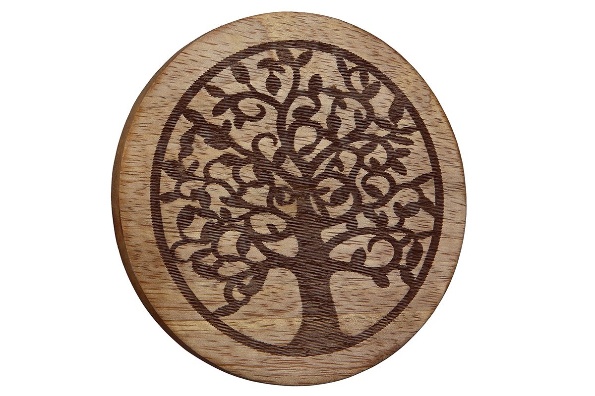 Holzuntersetzer "Lebensbaum/Lebensblume" aus Mangoholz - 8er Set - naturfarben - handgefertigt