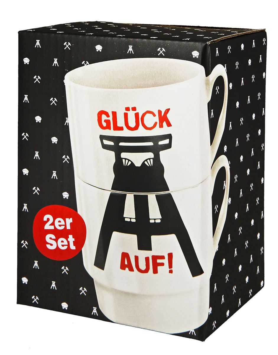 6er Set 2tlg. Stapeltasse Glück Auf Tradition trifft Moderne in Knochenporzellan