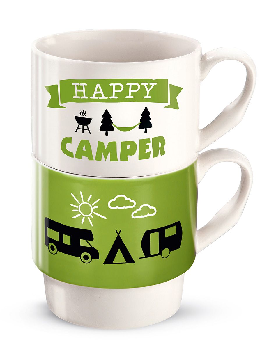 Set of 6 porcelain 2-piece stacking cups Camper white/green/black in gift packaging 330ml