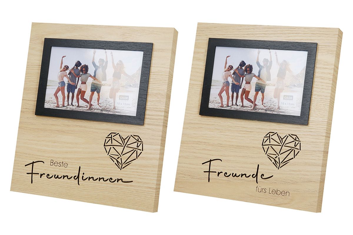 LED Fotorahmen "Freunde" - Eingeschnitzte Sprüche für unvergessliche Erinnerungen mit beleuchtetem Schriftzug