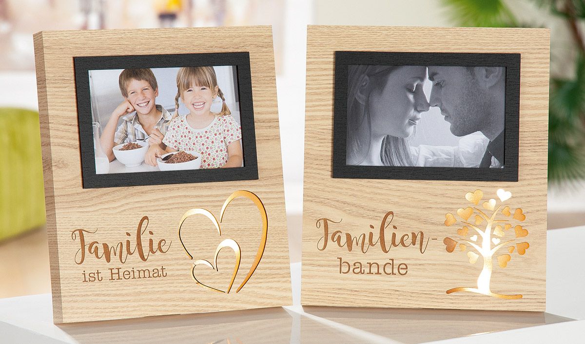 Set van 2 LED-fotolijsten Casato - natuurlijke lijst voor familiebanden met verlichte letters