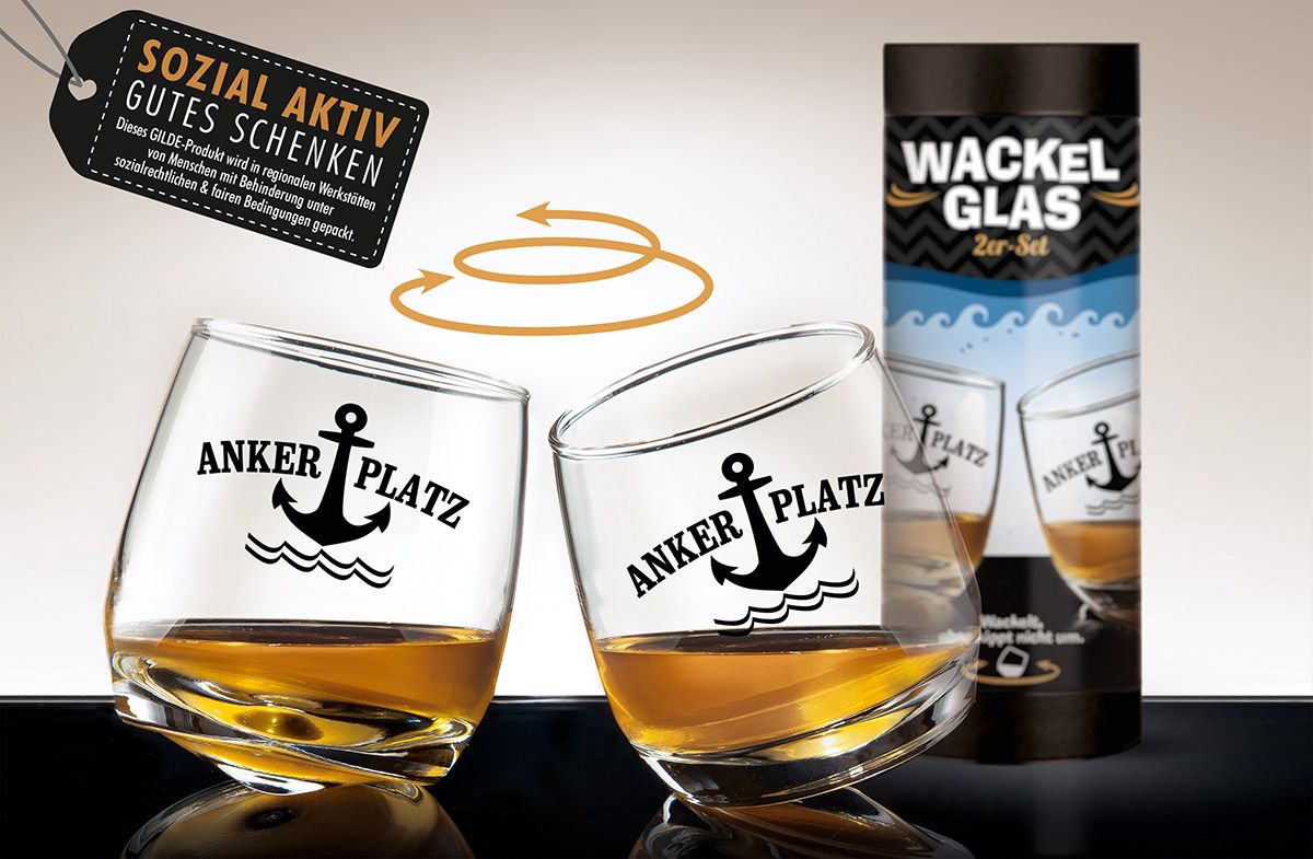2er Set Wackelglas "Ankerplatz" - Maritimes Design für besondere Anlässe und soziales Engagement