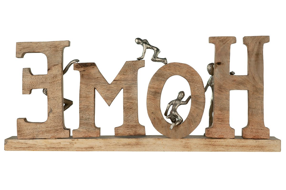 Wooden lettering HOME Mango wood in natural colors Figures made of aluminium