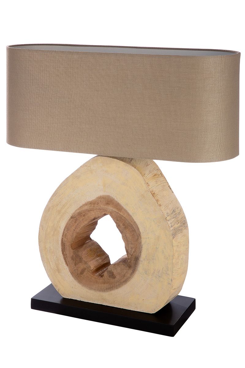 Tischlampe aus Holz Trunk naturfarben auf schwarzer Base Höhe 61cm