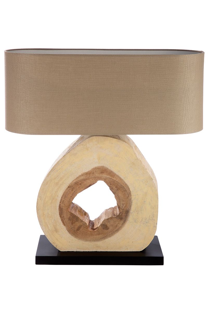 Tischlampe aus Holz Trunk naturfarben auf schwarzer Base Höhe 61cm