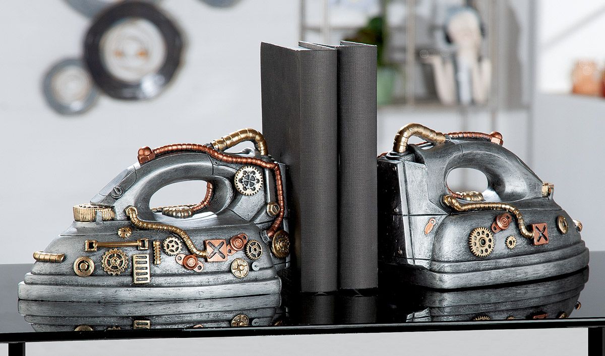 2tlg. Poly Buchstütz Steampunk Iron Breite 24cm Bügeleisen