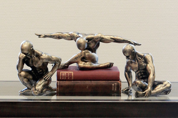 3er Set Figuren GYM antik champagnerfarben Dekoration Geschenkidee Skulptur Sport Tranieren Körper CLIFFHANGER Sportfiguren Sportler