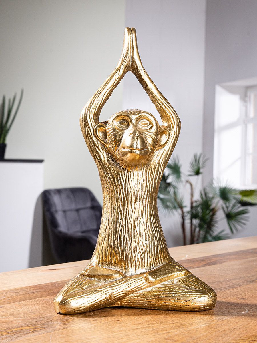Aluminium sculptuur "Aap" - handgemaakt yoga-aapsculptuur in goud
