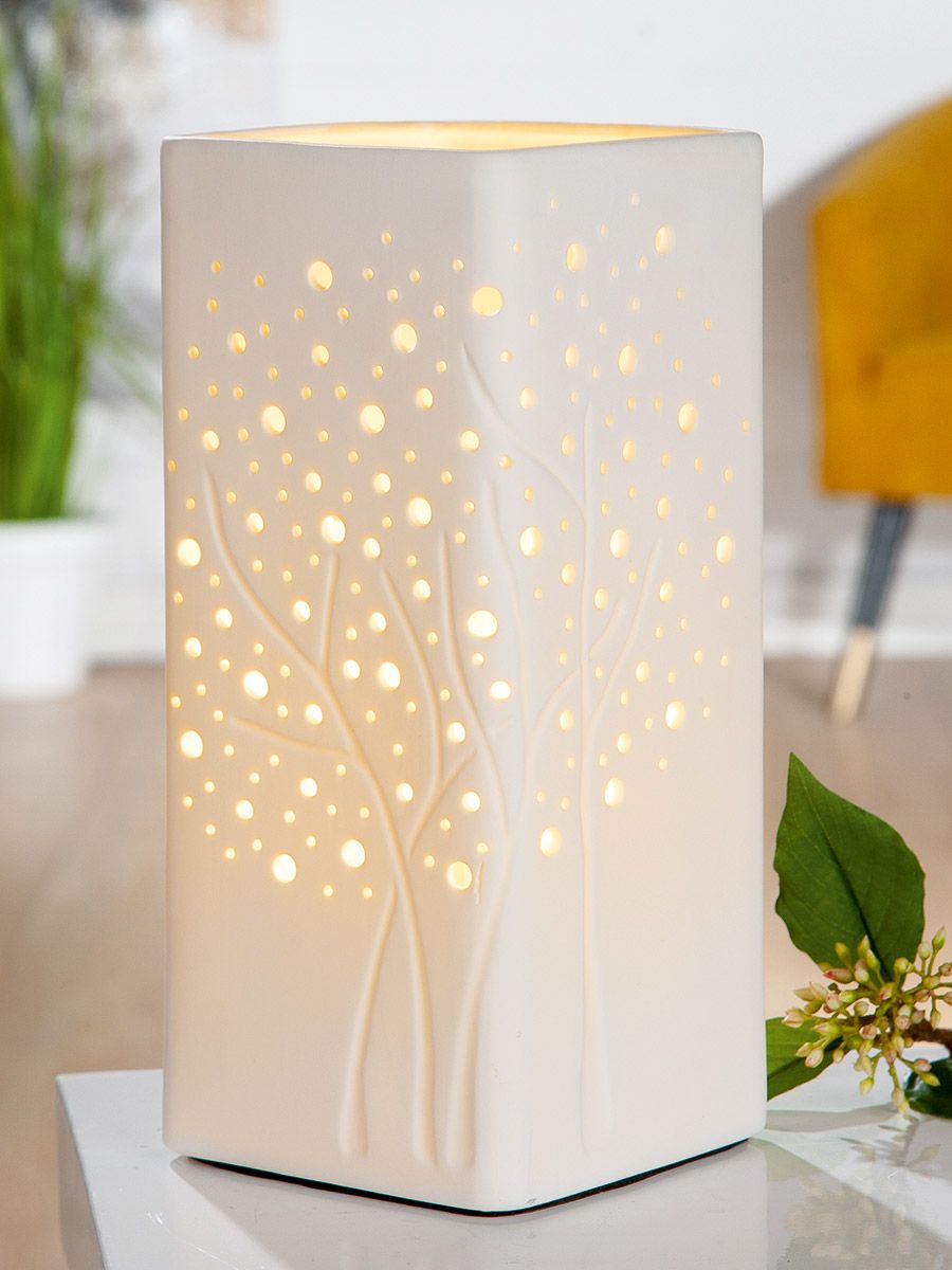 GILDE Design Lampe - aus Porzellan mit Lochmuster im Prickellook H 27 cm