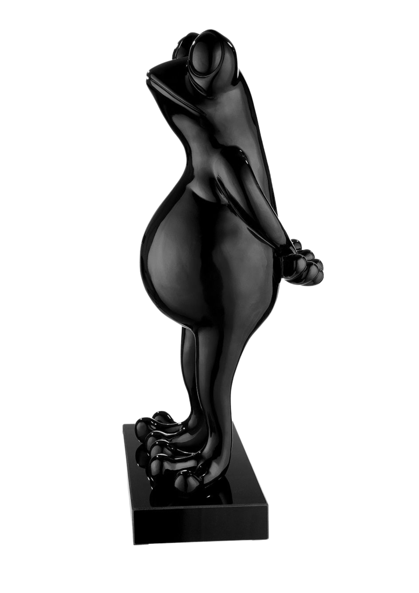 Poly Skulptur Frosch 'Frog' in schwarz Metallic auf schwarzem Marmorsockel