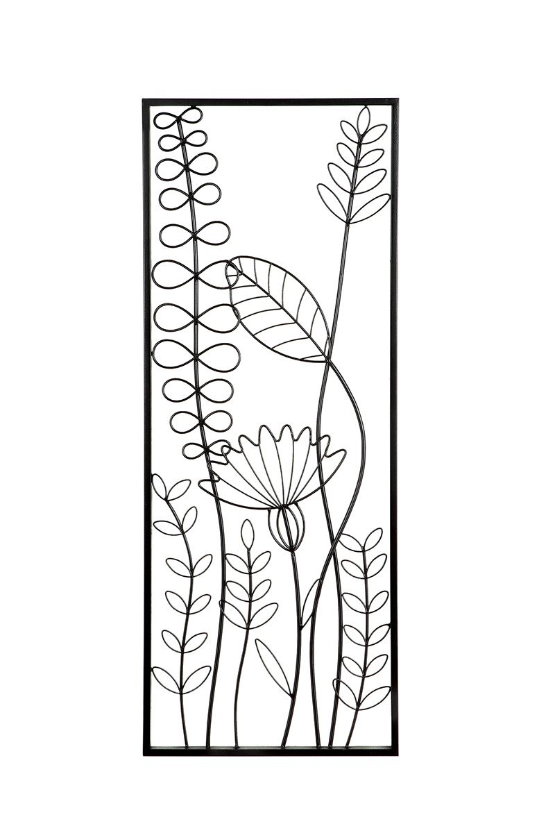 2 parts Metal wall relief vine leaves black height 91cm