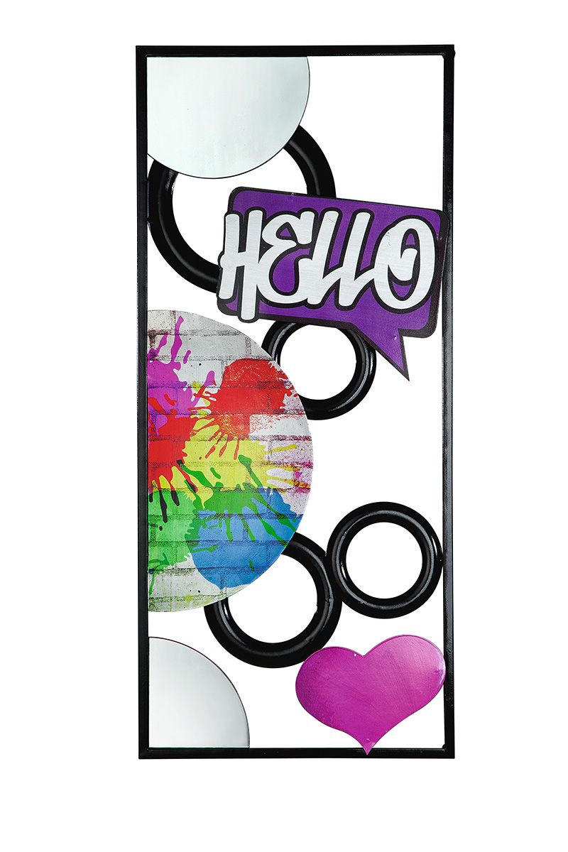 3D Metall 2tlg. Wandrelief "Street Art" schwarz/bunt mit Spiegel