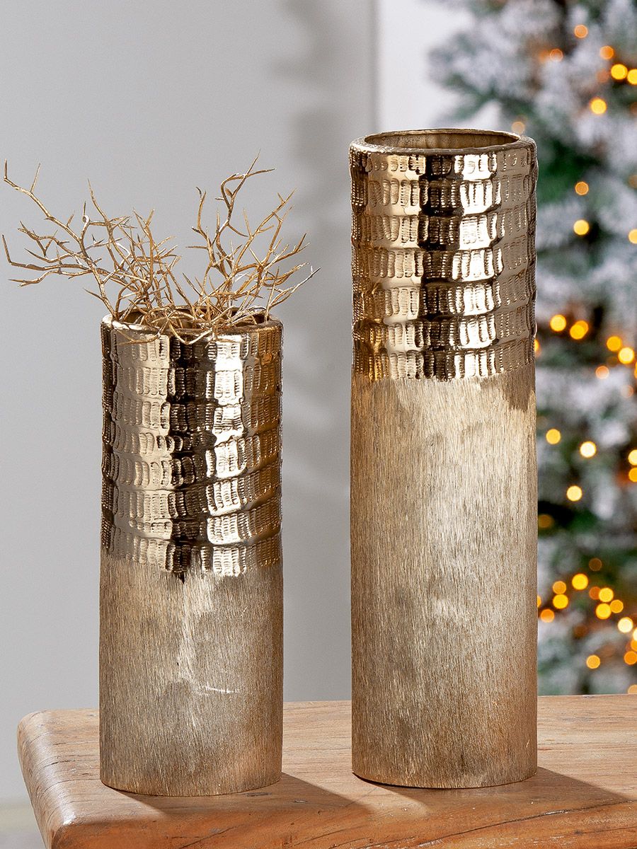 2tlg. Alu Deko Vase Trento goldfarben schmal Höhe 25.5cm oder 35.5cm