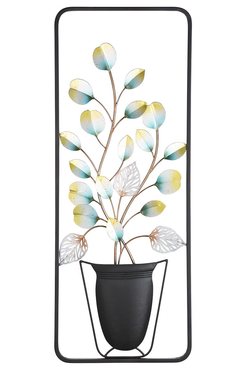 2er Set Metall Wandrelief Blumentopf Rahmen und Topf schwarz Höhe 94cm