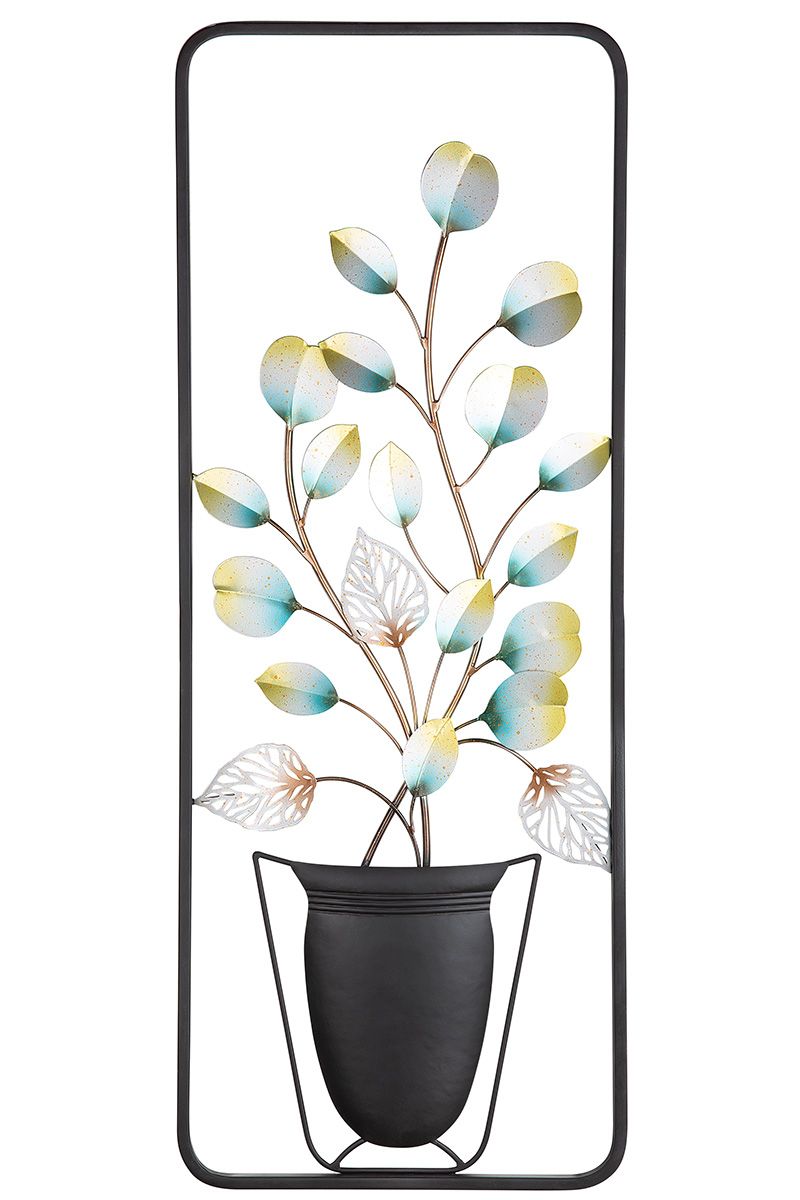 2er Set Metall Wandrelief Blumentopf Rahmen und Topf schwarz Höhe 94cm