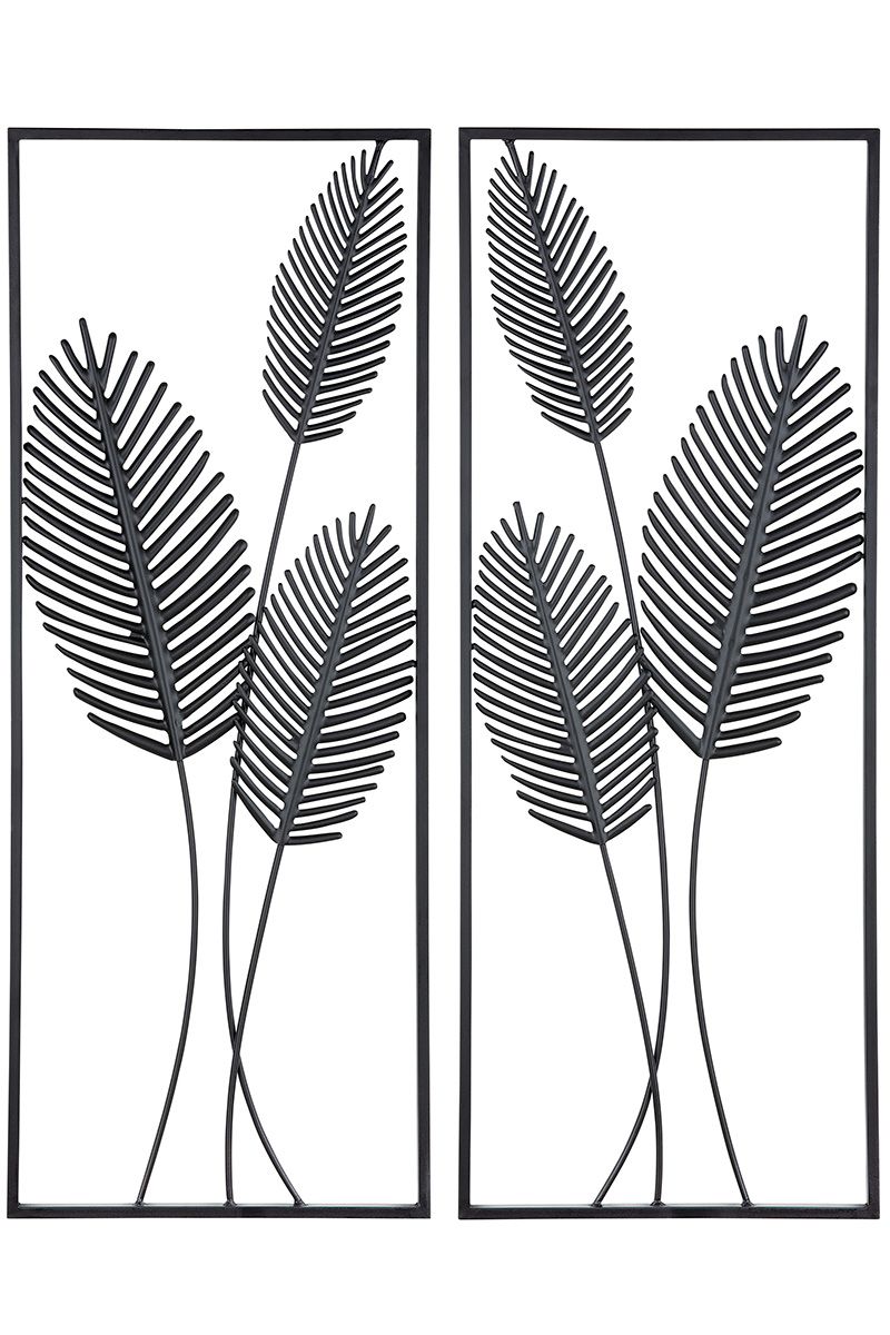 2er Set Metall Wandrelief Tribe schwarz mit Rahmen 91x35cm
