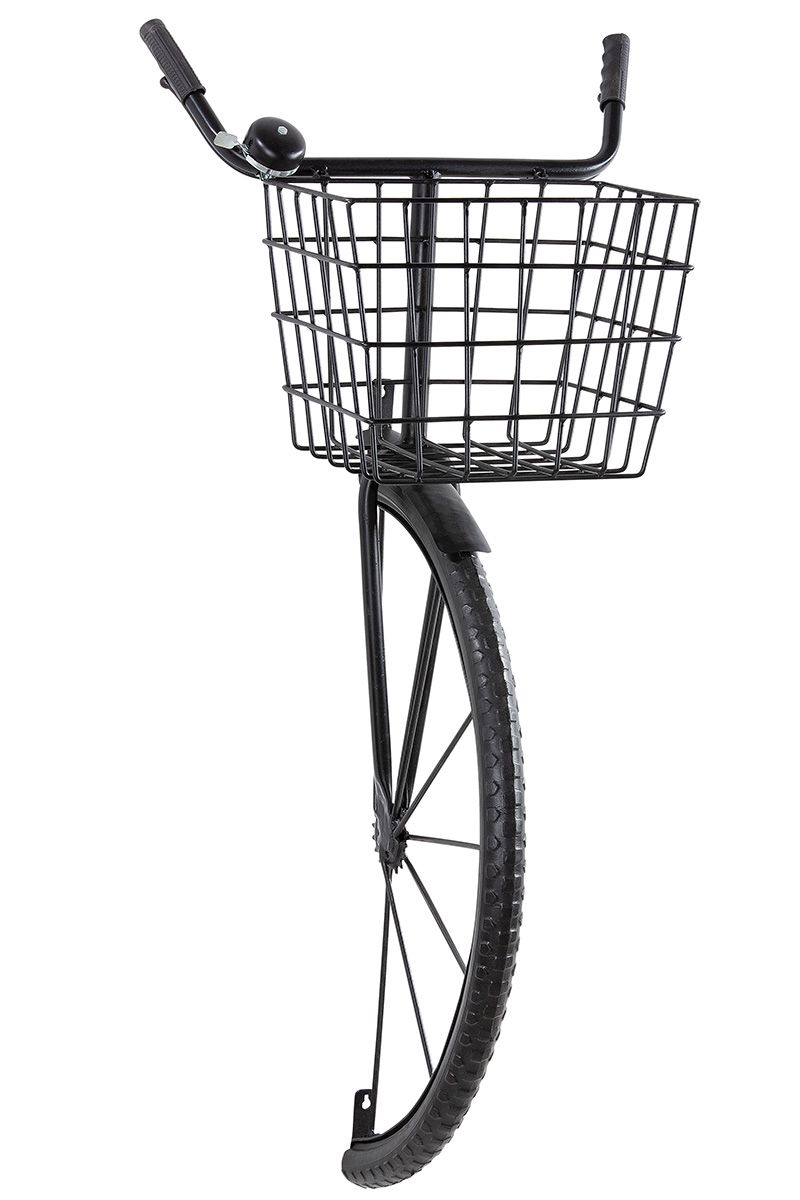 Metall Wandobjekt Fahrrad schwarz, mit Korb und Klingel