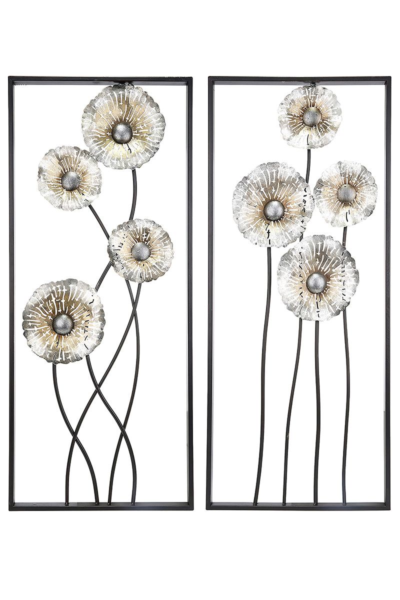 MOXXO 3D Metallbild Blumen Wandrelief 90x76 Wanddeko Gold Braun Silber