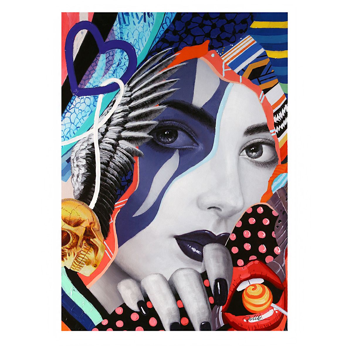 Bild Street Art Lady mit Lolly bunt 70x100cm