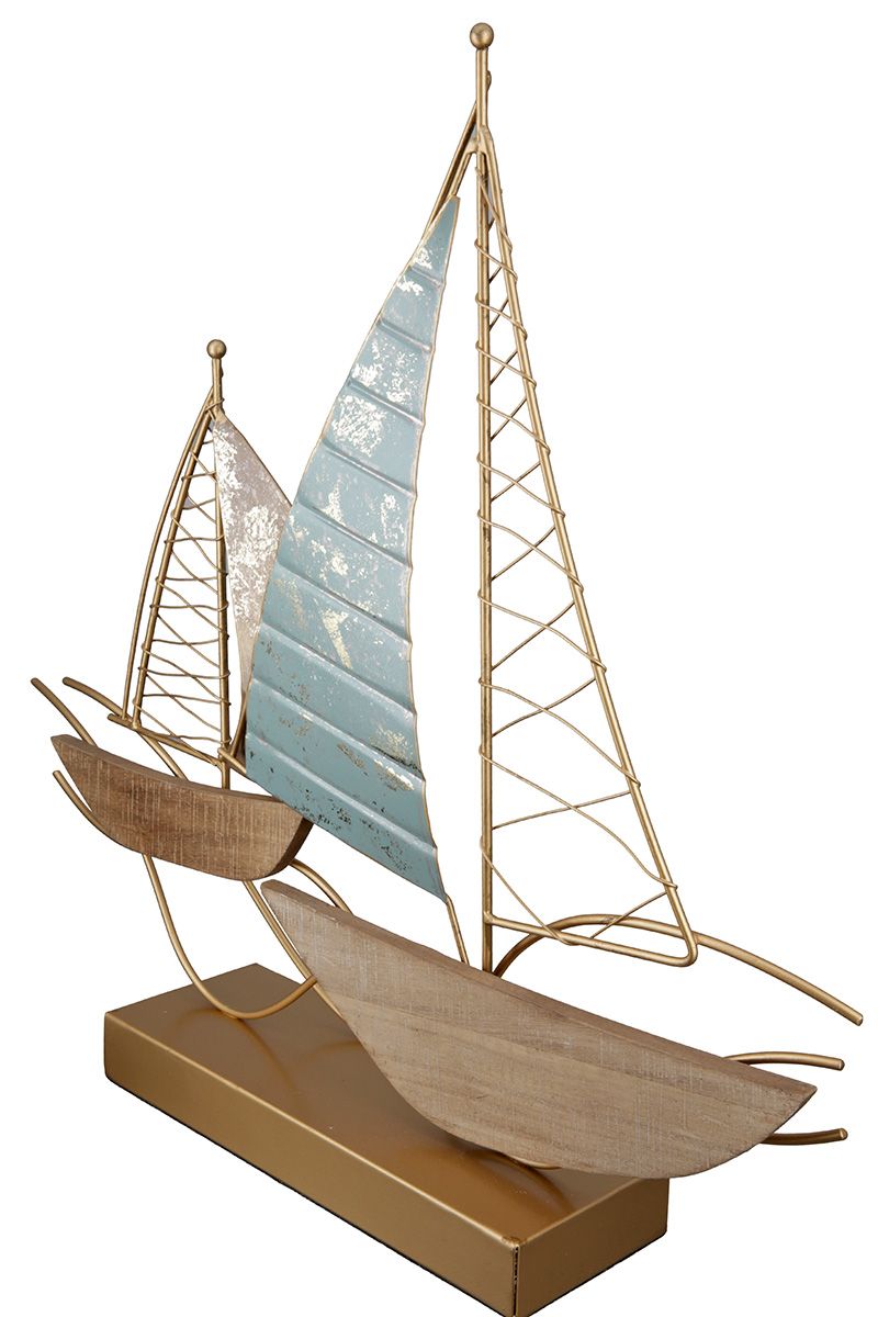 Metall Dekoobjekt "Segelboote" mit MDF-Elementen in türkis, naturfarben, bronze- und goldfarben