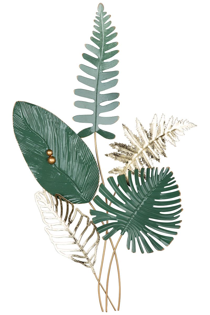 Wandrelief "Foglio" – Edles Metallrelief in Dunkelgrün mit Goldfarbenen Blättern