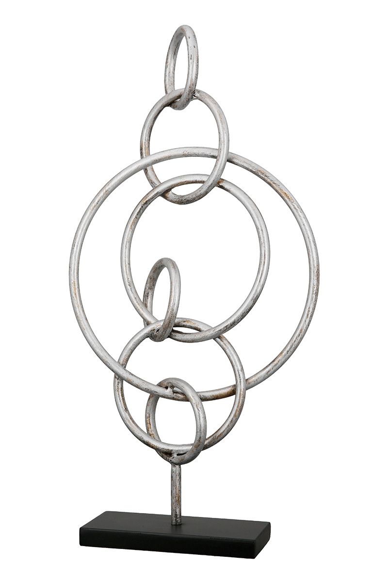 2er Set Metall Skulptur Combine Kreise antik silberfarben auf schwarzer Base Höhe 52cm