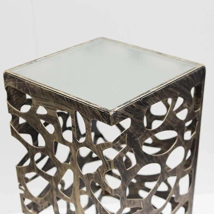 Säule "Ellis" aus Metall brüniert mit satinierter Glasplatte