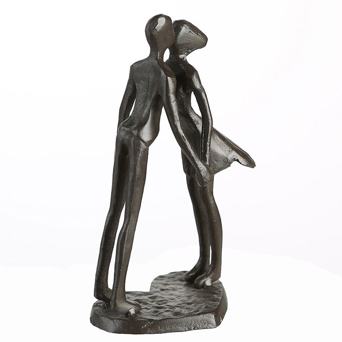 MF Design Skulptur > HERZSCHLAG < Eisen brüniert mit Spruchanhänger Höhe 15cm Liebe Herz Küssen Händehalten Geschenkideen Romantiker