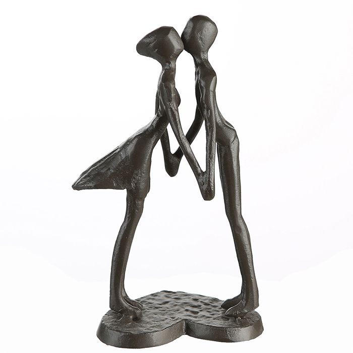 MF Design Skulptur > HERZSCHLAG < Eisen brüniert mit Spruchanhänger Höhe 15cm Liebe Herz Küssen Händehalten Geschenkideen Romantiker