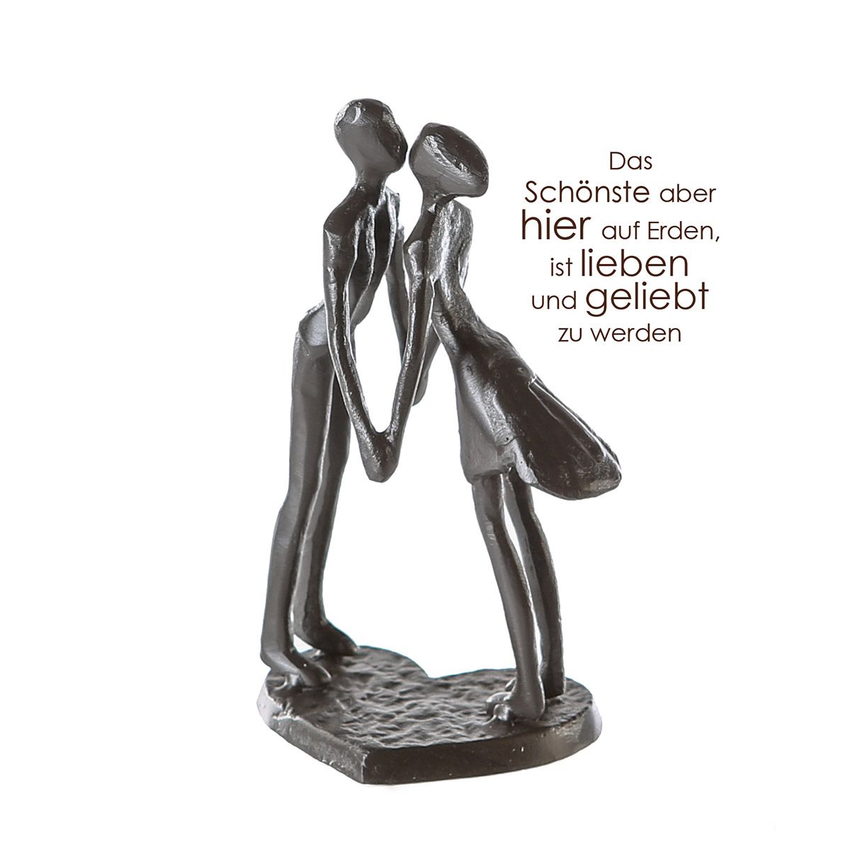 MF Design Skulptur > HERZSCHLAG < Eisen brüniert mit Spruchanhänger Höhe 15cm Liebe Herz Küssen Händehalten Geschenkideen Romantiker