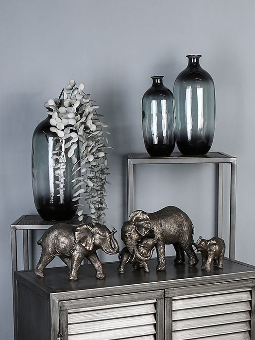 Skulptur Elefant Zambezi grau / goldfarben gewischt Elefantenmama mit Junge Breite 29cm