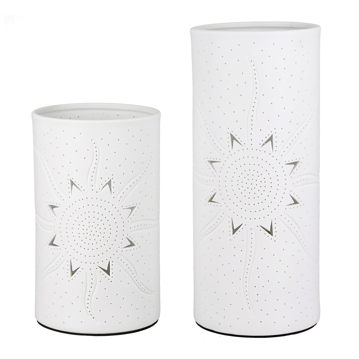 GILDE Lampe Zylinder "Sonne" weiß  Tischlampe Dekolampe Porzell 20cm oder 28cm