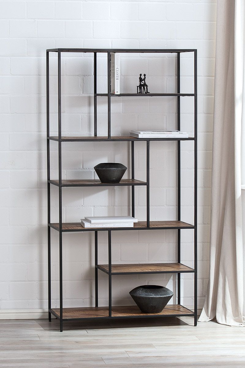 Regal "Sevilla" Regalböden braun aus Mangoholz Gestell aus Metall 180cm