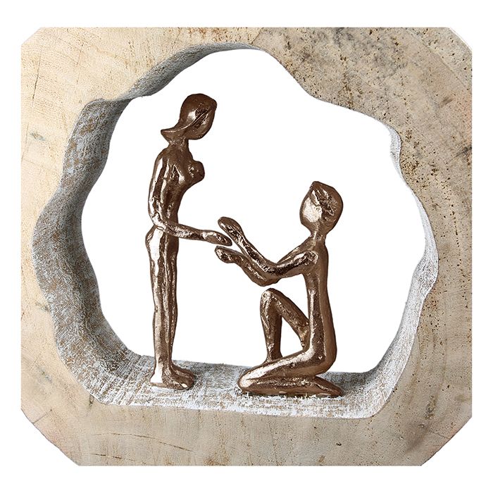 Skulptur "MARY ME" - Romantischer Heiratsantrag aus Mangoholz und Aluminium