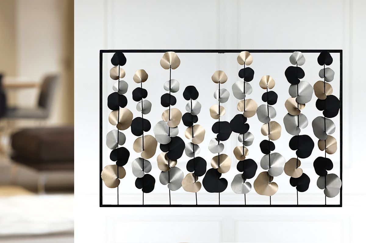 Wall relief tendrils metal black gold silver rectangular 102x66 cm