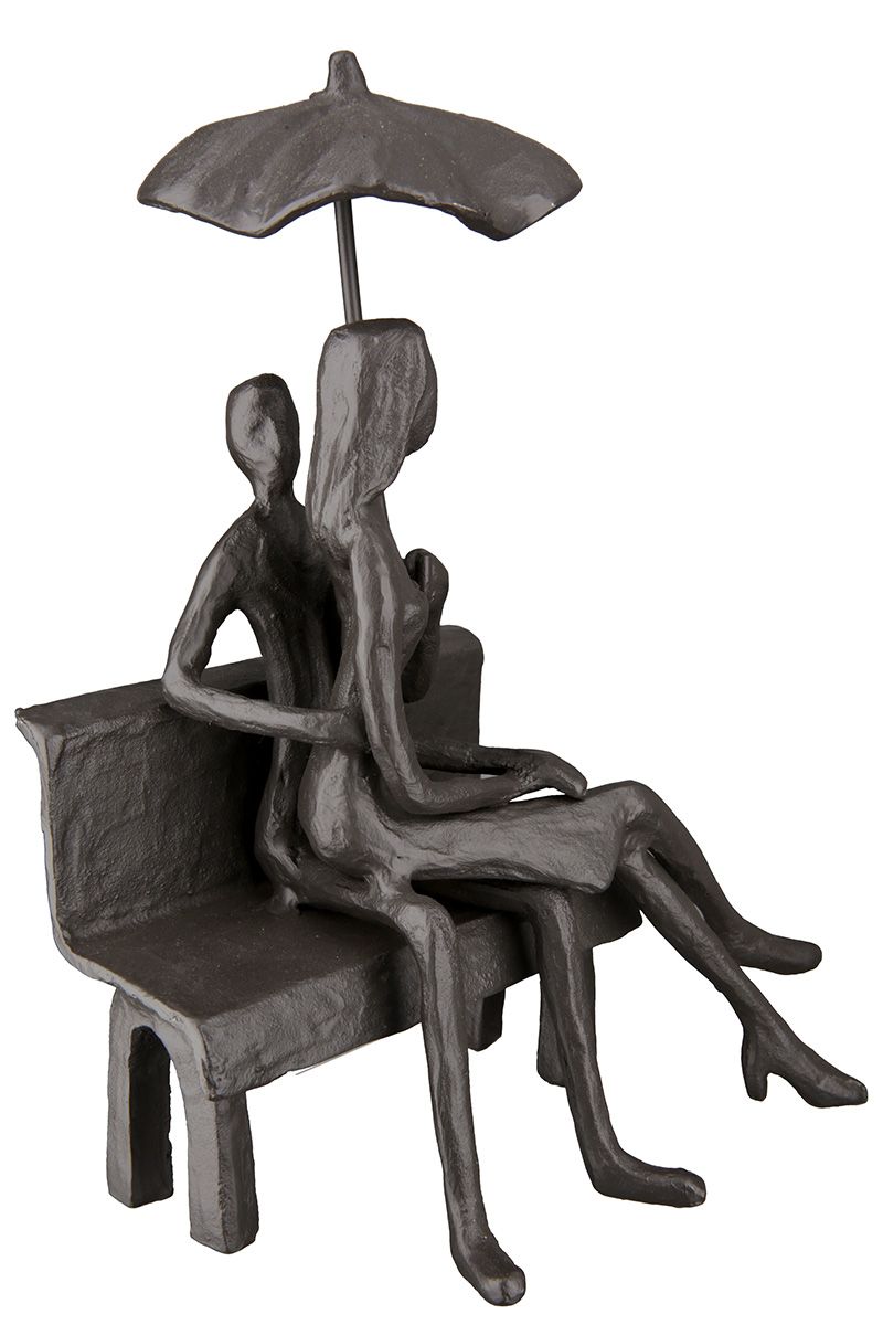 Eisen Design Skulptur 'Zusammenhalt' brüniert - Romantische Paar Skulptur mit Schirm als Geschenkidee für Valentinstag, Jahrestag oder Hochzeit