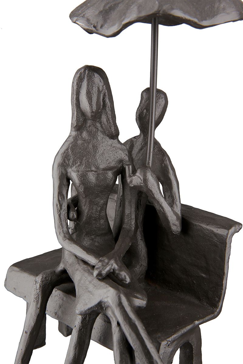 Eisen Design Skulptur 'Zusammenhalt' brüniert - Romantische Paar Skulptur mit Schirm als Geschenkidee für Valentinstag, Jahrestag oder Hochzeit