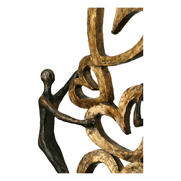 Skulptur Herz auf Herz goldfarbene Herzpyramide schwarzer Basis mit Spruchanhänger