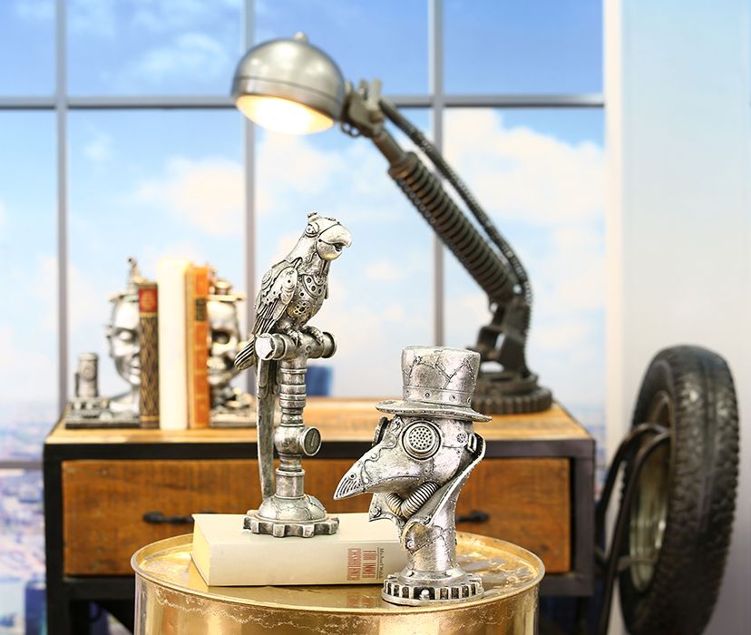 Poly Skulptur Steampunk Crow Krähe Höhe 23cm