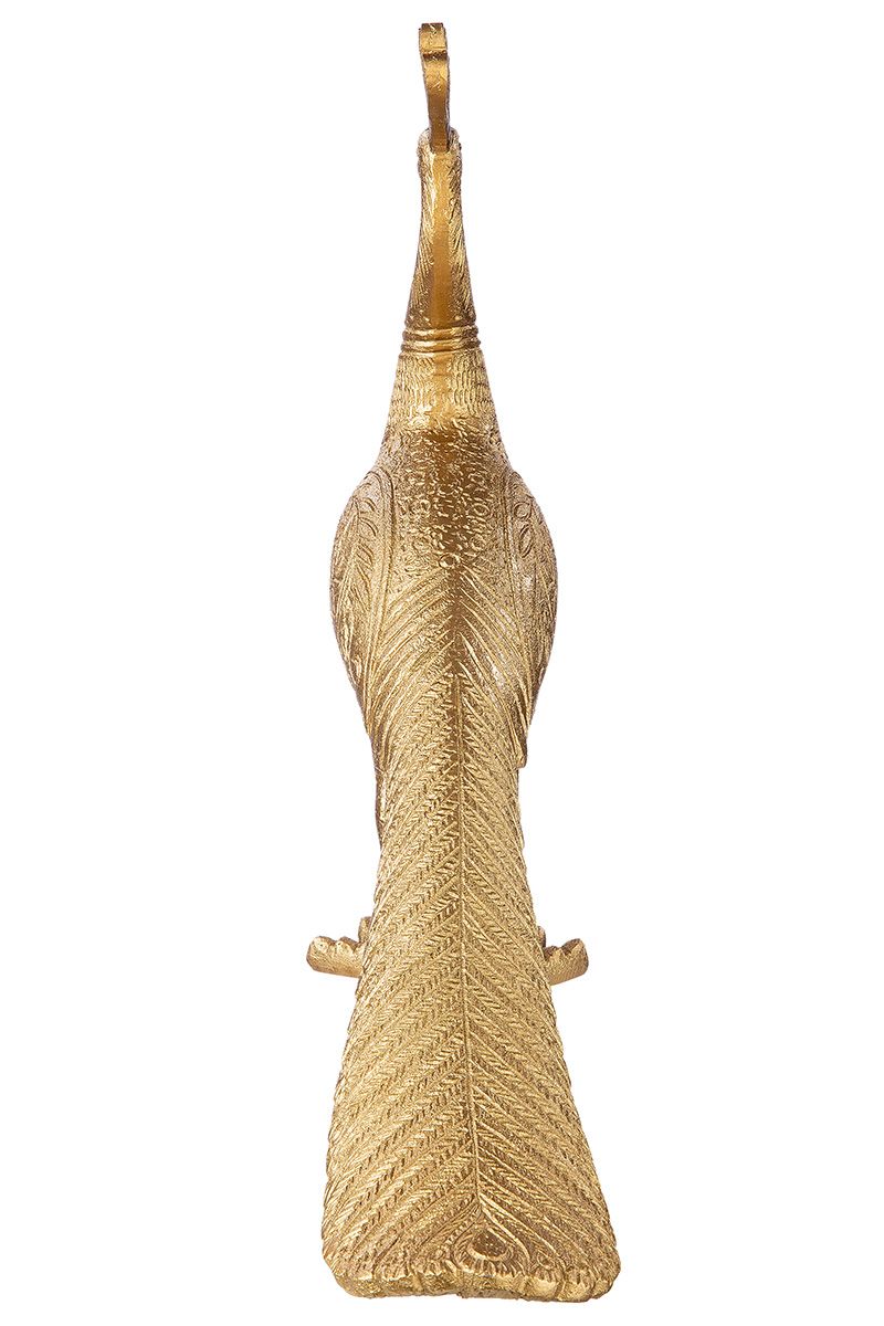 Handgefertigte goldfarbene Poly Figur 'Pfau' - Ein kunstvolles Dekorationsstück für jeden Raum